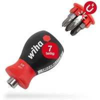 Wiha Schraubendreher Stubby (33741), Magnetisch, inkl. 6 Bits, Schlitz/Kreuz
