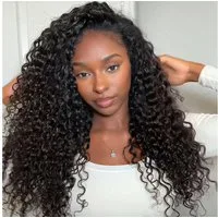 LuxusKollektion Echthaarperücke Perücke Echthaar Curly Water Wave 200 55 cm Half Wig Natural Color