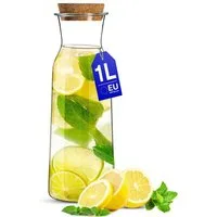 KONZEPT Wasserkaraffe Glaskaraffe mit Korkdeckel, 1 Liter, (Karaffe ideal für Wasser, 1-tlg., Saft, Limonade), ideal für Wasser, Saft, Limonade, Coctails und Milch