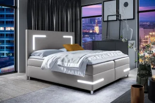 Boxspringbett Schlafzimmerbett ARIANO 160x200cm Grau inkl. Bettkasten und LED