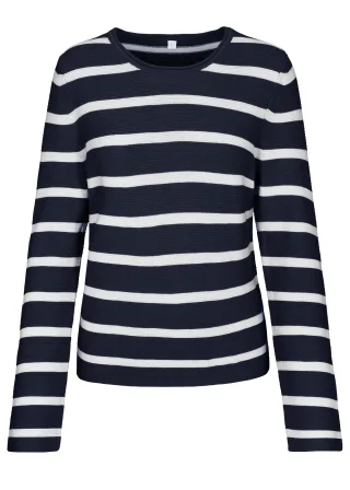 CLARINA - NOS Rdh.-Pullover, Streifen 623 MARINE-OFFW - Gr. - 46