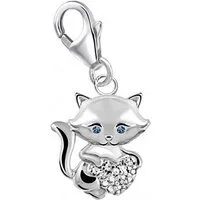 Goldene Hufeisen Charm Herz Katze Charm Einhänger 925 Silber Kätzchen mit Zirkonia Herz Kater, Rhodiniert