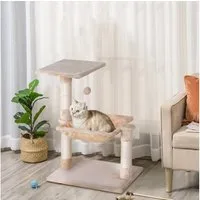 PawHut Kratzbaum Kletterbaum Katzenbaum Kratzbaum mit Sisalsäule Plüsch-Hängematte, Spanplatte, Beige, 50 x 36 x 70 cm