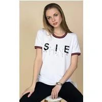 Passioni T-Shirt Print Shirt in Weiß, mit SHINE Schriftzug und Paillettenverzierung