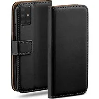 moex Handyhülle für Samsung Galaxy A51 Hülle Klappbar Book Case Schwarz 6,5 Zoll, Klapphülle Kartenfach Flip Cover Handytasche Leder Optik Schutzhülle