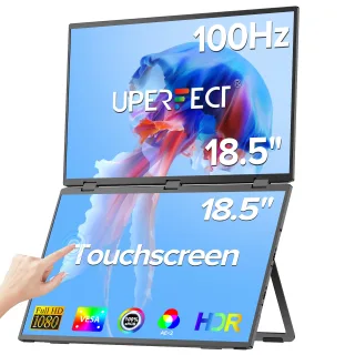 UPERFECT 18.5" Dual Portable Monitor Foldable Touchscreen Laptop Screen Extender 1080P HDR 100Hz IPS 100% sRGB Aluminum