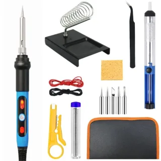 908N Internal Heating Soldering Iron Kit 15pcs 80W Adjustable Temperature 200-500°C With Stand Tips Desoldering Pump Twe