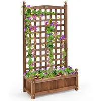 COSTWAY Blumenkasten, Pflanzkasten, Hochbeet mit Spalier, 64,5x28x120 cm