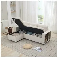 Merax Ecksofa L-förmiges Sofa, Chenille Dreisitzer Couch, links/rechts montierbar, 202 x 136 x 85 cm 1 Teile, Schlafsofa Sofa mit Armlehnenregale, Staufächern & Stauraum