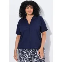 Ulla Popken T-Shirt T-Shirt Rippjersey Wickeloptik V-Ausschnitt