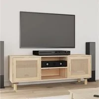 furnicato TV-Schrank Klassischer Braun 105x30x40 cm mit Massivholz-Beinen (1-St) Lowboard mit Rattan-Webdesign, vier Fächern und viel Stauraum