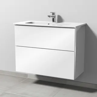 Sanipa 3way Waschtischunterbau zu Duravit ME by Starck Waschtisch mit 2 Auszügen, Weiß-Glanz BS72378