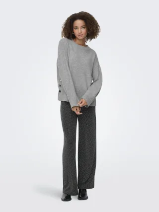 ONLY - ONLRENE LIFE LS BUTTON O-NECK CC KNT Medium Grey Melange - Gr. - L