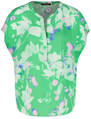 TAIFUN - Kurzarmbluse mit Floral-Print grün - Gr. - 34