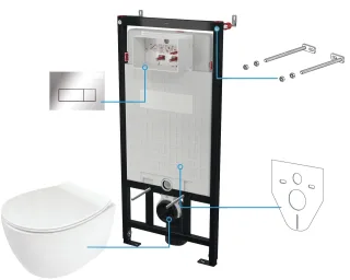 Neuesbad Serie 600 Wand-WC Set inkluisve Sitz + Spülkasten inklusive Betätigungsplatte chrom NB1CDLS6ZPW1