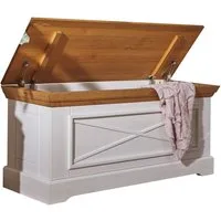 Woodroom Truhe Oslo (Maße: 109 × 50 × 42 cm), massive Kiefer weiß gewachst, mit Klappe