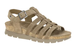 Panama Jack Sasha B4 Damen Riemchensandale Klettverschluss Grau Taupe Echtleder