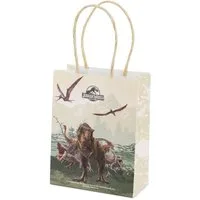 partydeco Aufbewahrungstasche, Geschenktüte Jurassic World 12x6x15,5cm Papier 6er Pack Grün / Braun