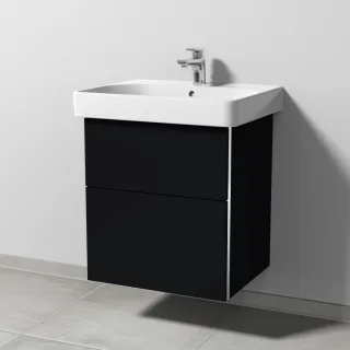 Sanipa 3way Waschtischunterbau zu Geberit Smyle Square Waschtisch mit 2 Auszügen, Schwarz-Matt BS67008