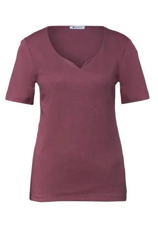Street One - Basic T-Shirt mit Herzausschnitt dark clouded blush - Gr. - 36
