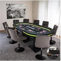 HOME DELUXE Spieltisch LED Pokertisch inkl. Pokerkoffer und Stühle STRAIGHT FLUSH, (9-tlg), 213 x 106 x 78 cm - für 9 Personen, inkl. Getränkehalter & Chiptray