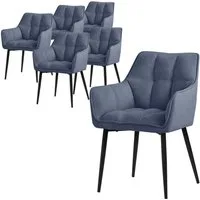 ML-DESIGN Polsterstuhl Esszimmerstuhl mit dickem gepolsterter Sitz Rücken- und Armlehnen (6 St), Wohnzimmerstuhl aus Frotteestoff Blau Loungesessel Küchenstuhl