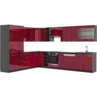 Vicco Winkelküche Fame-Line, Bordeaux Hochglanz/Anthrazit, 347 x 257 cm, AP Anthrazit
