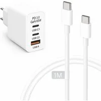 Alpha Electronics 65W USB-C Schnellladegerät für Samsung S25 S24 S23 iPhone 16 15 Huawei Smartphone-Ladegerät (3250 mA, Sonderangebot, 2-tlg., inklusive 1 Meter oder 2 Meter 65W USB-C Schnellladekabel, Universalkompatibilität Ladegerät Netzteil Adapt