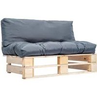 vidaXL Loungesofa Outdoor-Sofa Paletten mit Kissen in Grau Kiefernholz, 1 Teile