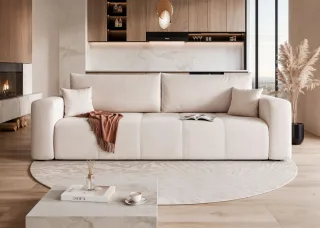 Sofa 3-Sitzer mit Schlaffunktion LEROS in Stoff Manila Creme