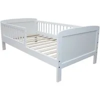 Micoland Kinderbett Kinderbett Juniorbett 140x70 cm umbaubar weiß (Bett mit Lattenrost und Sicherheitsgittern), mit Sicherheitsgitter