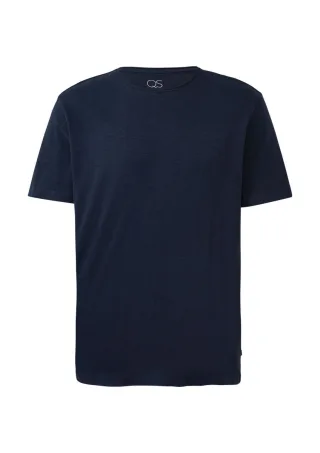 Q/S designed by - Baumwollshirt mit Rollkante und Flammgarnstruktur blau - Gr. - M