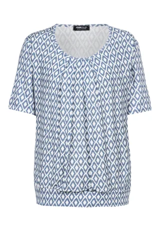 FRANK WALDER - Blusenshirt NOS mit sanfter Falte ocean blue/ecru - Gr. - 42