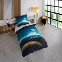 KK Shopping Kinderbettwäsche Bettwäsche Set mit Mond und Planet 135 x 200 cm, 2 teilig, Langlebig