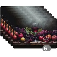 MuchoWow Platzset Wein - Obst - Stilleben, (6-St), Platzsets, Tischset, Abwaschbar, Tischsets, Platzdeckchen