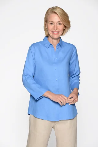 CLARINA - Bluse, Hemdkragen, 3/4 Arm,uni azur - Gr. - 42