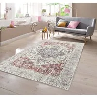 TeppichHome24 Teppich Klassischer Teppich mit orientalischen Verzierungen in creme rot, rechteckig, Höhe: 7 mm