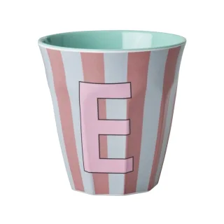 Rice Melamin Becher Buchstabe E / Streifen / Pink 250ml