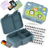 BEARFOOT Lunchbox Brotdose mit Fächern, leicht & auslaufsicher - Traktor, PP, ABS, Silikon, Kindergarten und Schule - Mädchen und Jungen, Vesperbox, Snackbox