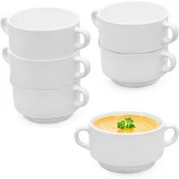 Spetebo Geschirr-Set Feinkeramik Suppentasse 200 ml weiß mit Henkel - 6er Set (1-tlg), 6 Personen, Feinkeramik, Lebensmittelecht und Spülmaschinenfest