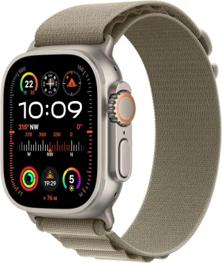 Apple Watch Ultra 2 [GPS + Cellular inkl. Polyester Alpine L olivgrün] Titangehäuse silber