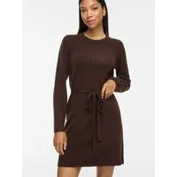 Vila Strickkleid VILIGA L/S O-NECK BELTED KNIT DRESS-NOOS Materialmix, normal geschnitten