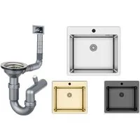 Faizee Möbel Edelstahlspüle Edelstahlspüle 50,5x55 Küchenspüle Einbau Edelstahl inkl. Siphon-Set, eckig, 50.5/40 cm
