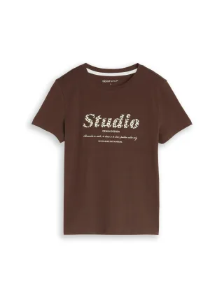 Denim Tom Tailor - T-Shirt mit Print cool dark brown - Gr. - L