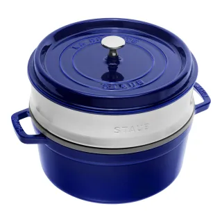 Staub La Cocotte Cocotte mit Dämpfeinsatz 26 cm, rund, Dunkelblau, Gusseisen