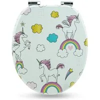 Sanfino WC-Sitz "Unicorns" Premium Toilettendeckel mit Absenkautomatik aus Holz, mit schönem Einhorn-Motiv, hohem Sitzkomfort, einfache Montage