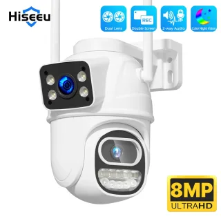 Hiseeu WS418 4K 8MP WiFi Security Camera Dual Lens PTZ Night Vision Motion Tracking 2-Way Audio IP66 Weatherproof Smart