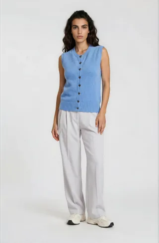 Milano Italy - roundneck vest cf placket cornflower blue - Gr. - XXL