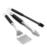 Premium Grillbesteck, 3-teilig edelstahl/schwarz, Wender, Grillzange und Pinsel