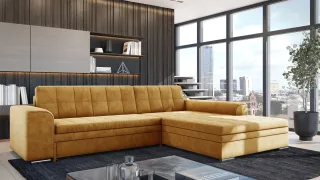 Ecksofa Schlafsofa Sofa LUSAKA in Stoff Fresh Gelb Ottomane Rechts